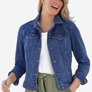 Woman Within Classic Blue Denim Cropped Jacket, Size 18 W